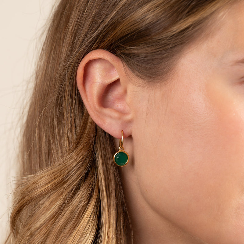 AVA GREEN AGATE GOLDEN HOOK EARRING