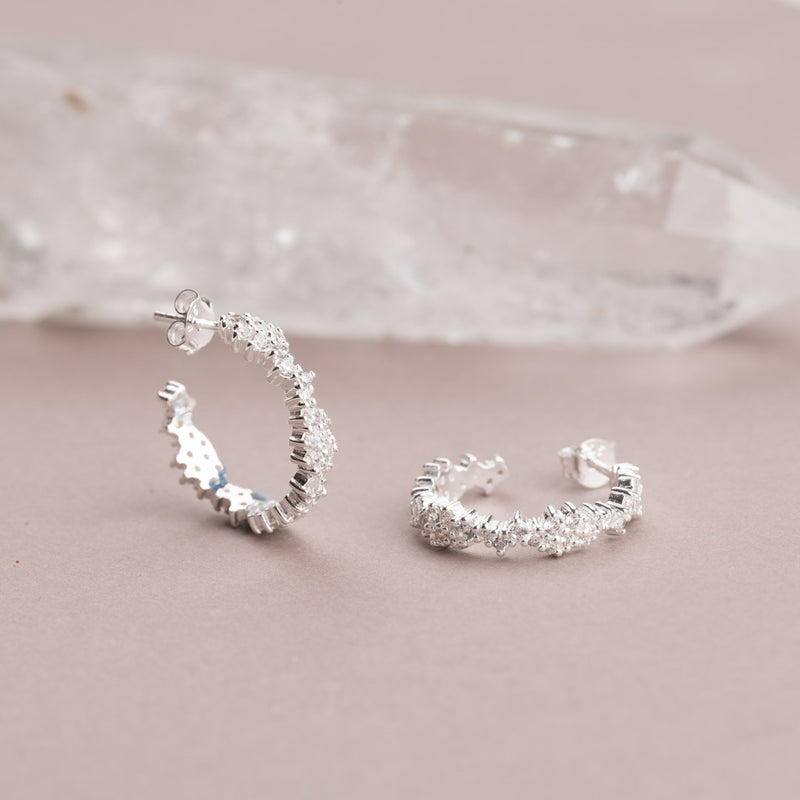 CLAIR CRYSTAL SILVER CREOL EARRING