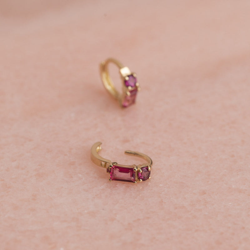 GEMINA PINK RHODOLITE SOLID GOLD EARRING