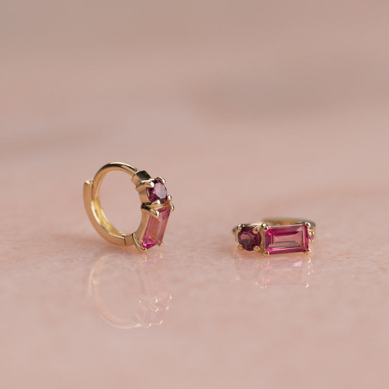 GEMINA PINK RHODOLITE SOLID GOLD EARRING