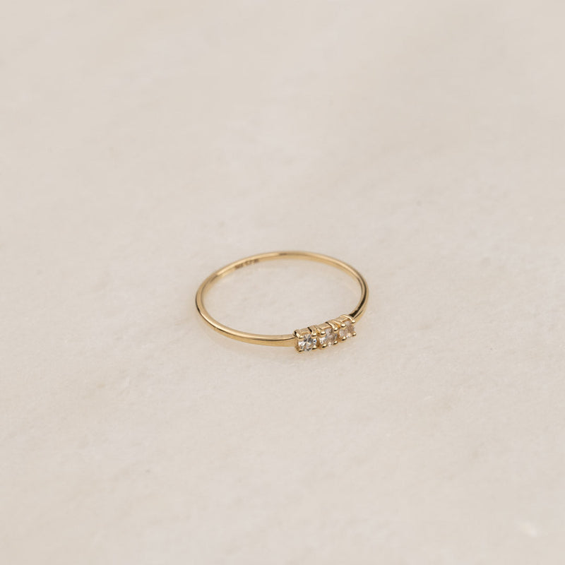 TRIO WHITE SAPPHIRE SOLID GOLD RING