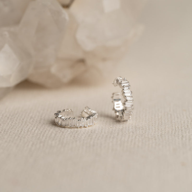 VERONICA CRYSTAL SILVER CREOL EARRING