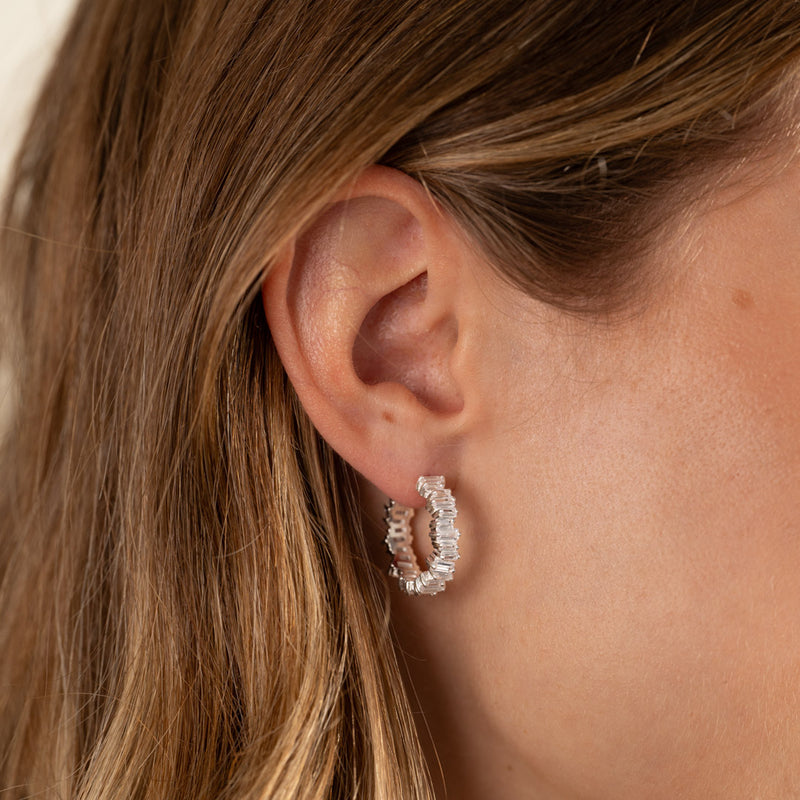 VERONICA CRYSTAL SILVER CREOL EARRING