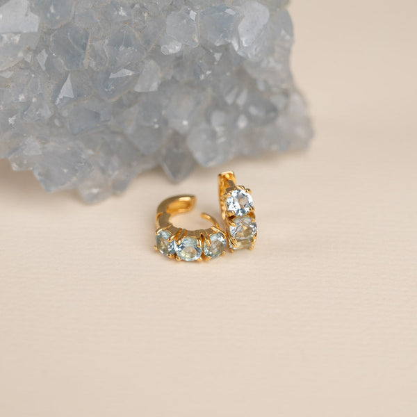 GEMMA BLUE TOPAZ GOLDEN HUGGIE EARRING