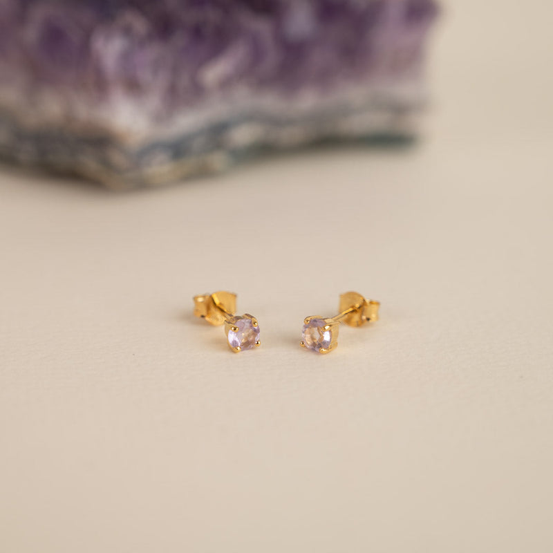 GEMMA PURPLE AMETHYST GOLDEN STUD EARRING